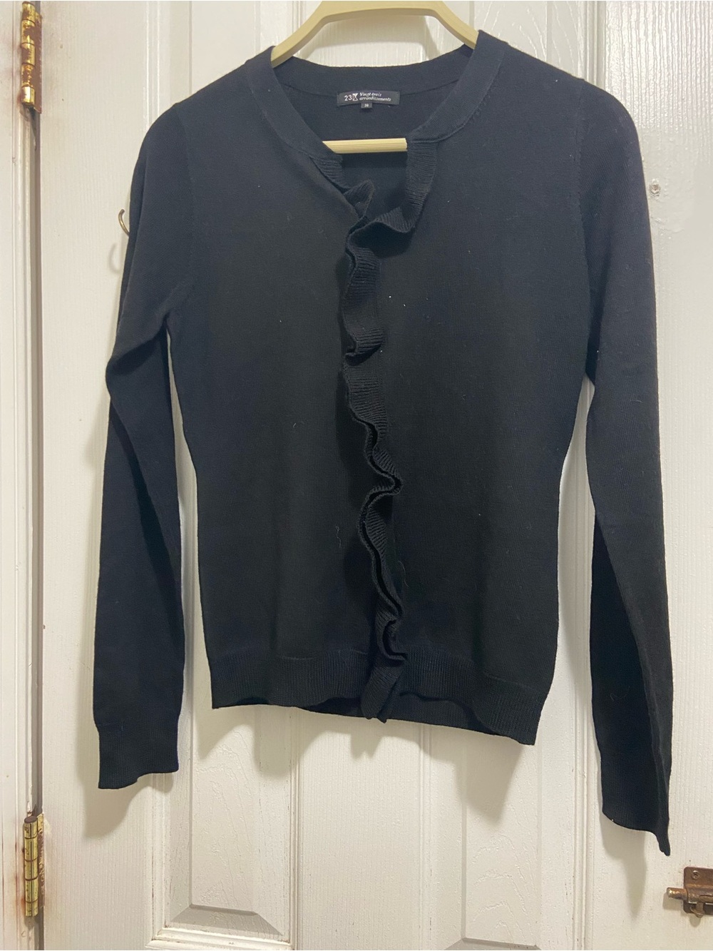 Black Ruffle-Front Cardigan Sz M